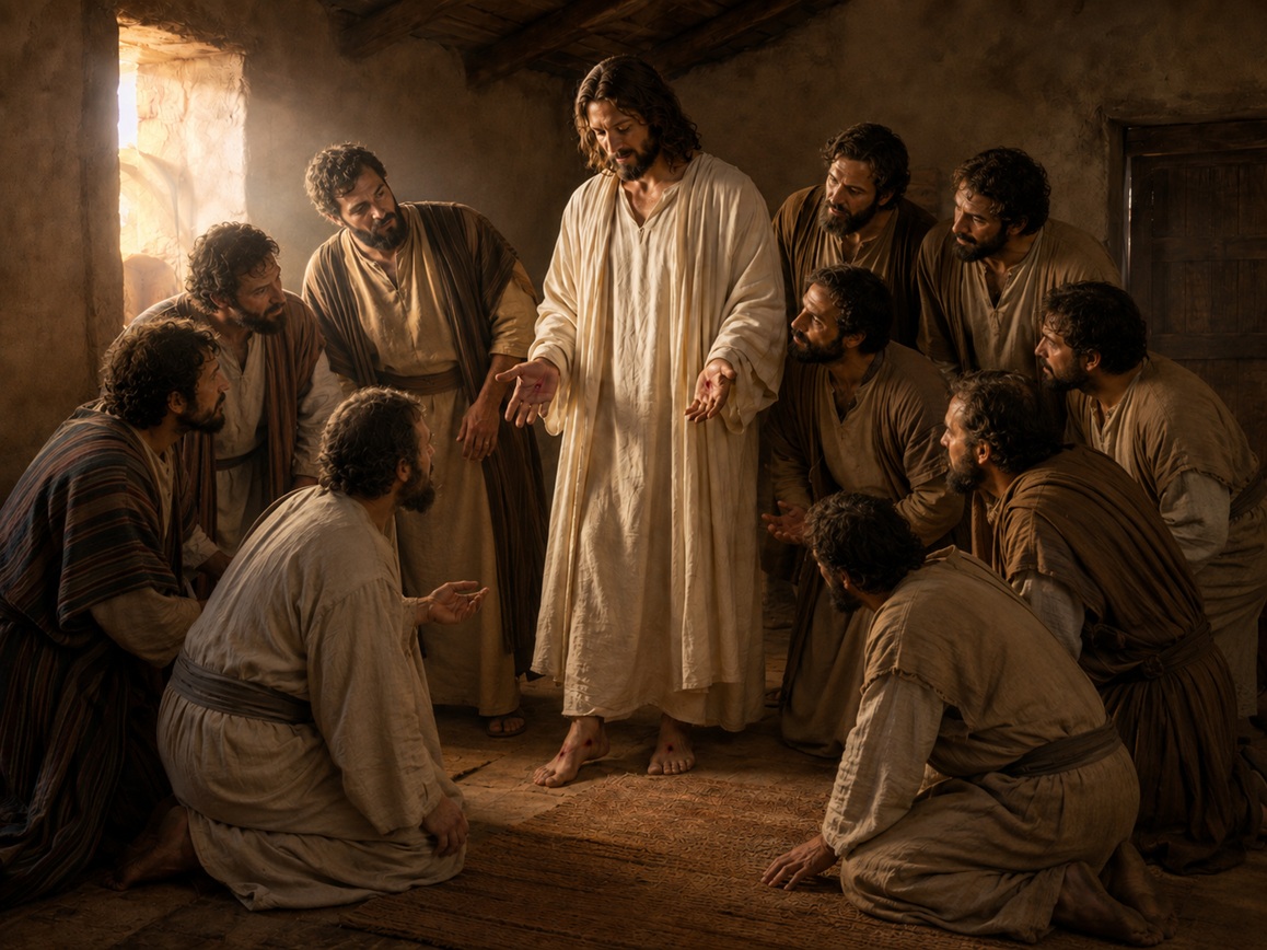 The risen Christ showing His wounds to the disciples